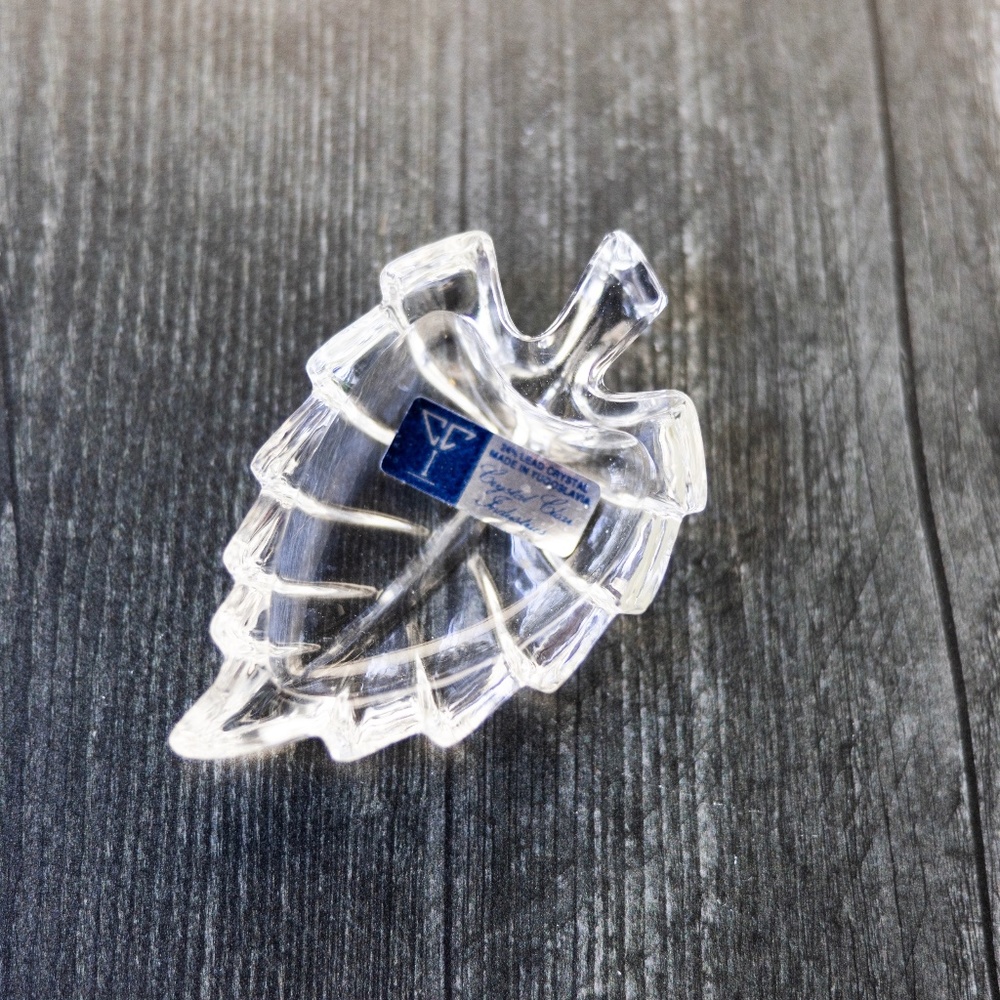 Hand cut 24% lead crystal leaf dish Crystal Clear Industries made in Yugoslavia